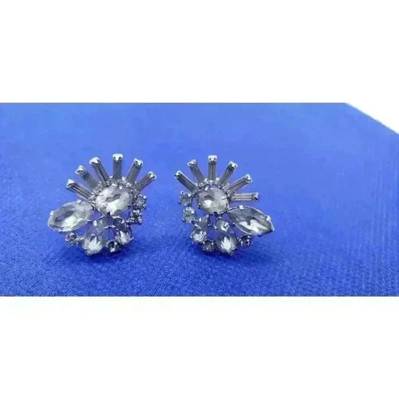 Vintage Earrings Kramer NY Rhinestone Spikey Statement Big Signed Screw back